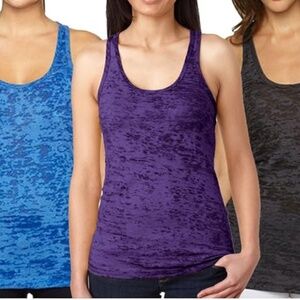 Yoga Tank Top -Workout Racerback bundle of 3 burnout black/blue/purple women's L